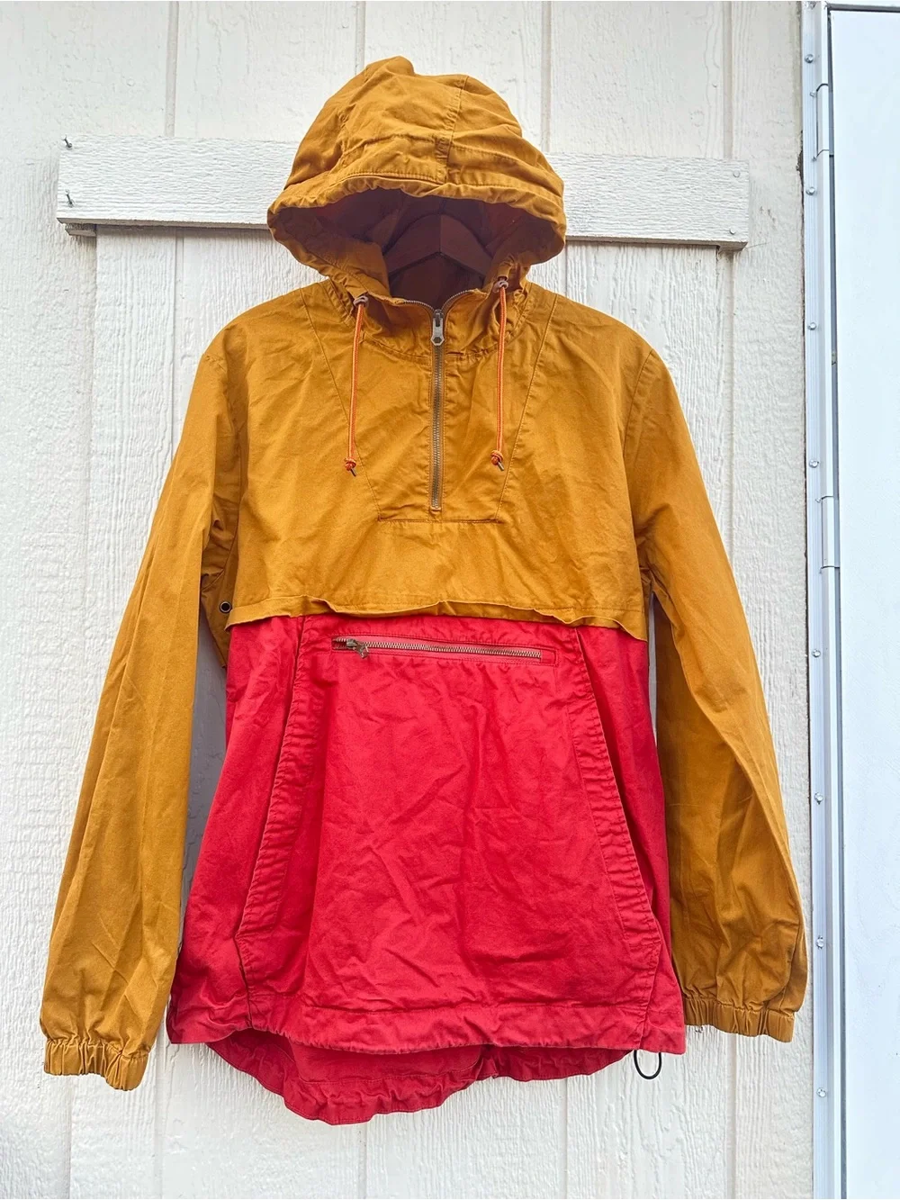 Dravus Colorblock Hooded Anorak Jacket 1/4 zip Mustard Yellow khaki Sweater